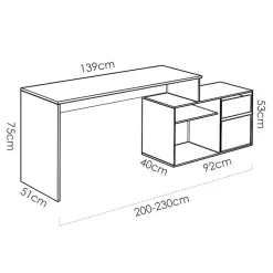 Garnero Arredamenti Scrivania ufficio salvaspazio 230x51cm rovere bianco lucido Teddy Rovere - Bianco Lucido Discount