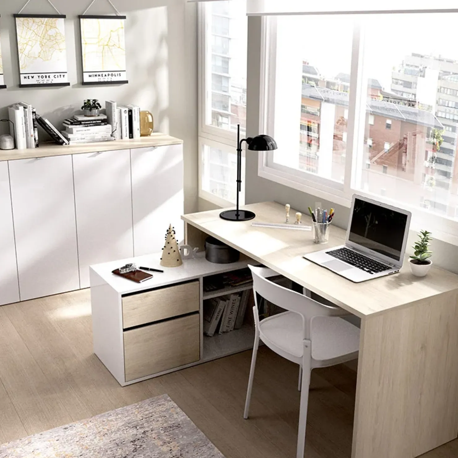 Garnero Arredamenti Scrivania ufficio salvaspazio 230x51cm rovere bianco lucido Teddy Rovere - Bianco Lucido Discount