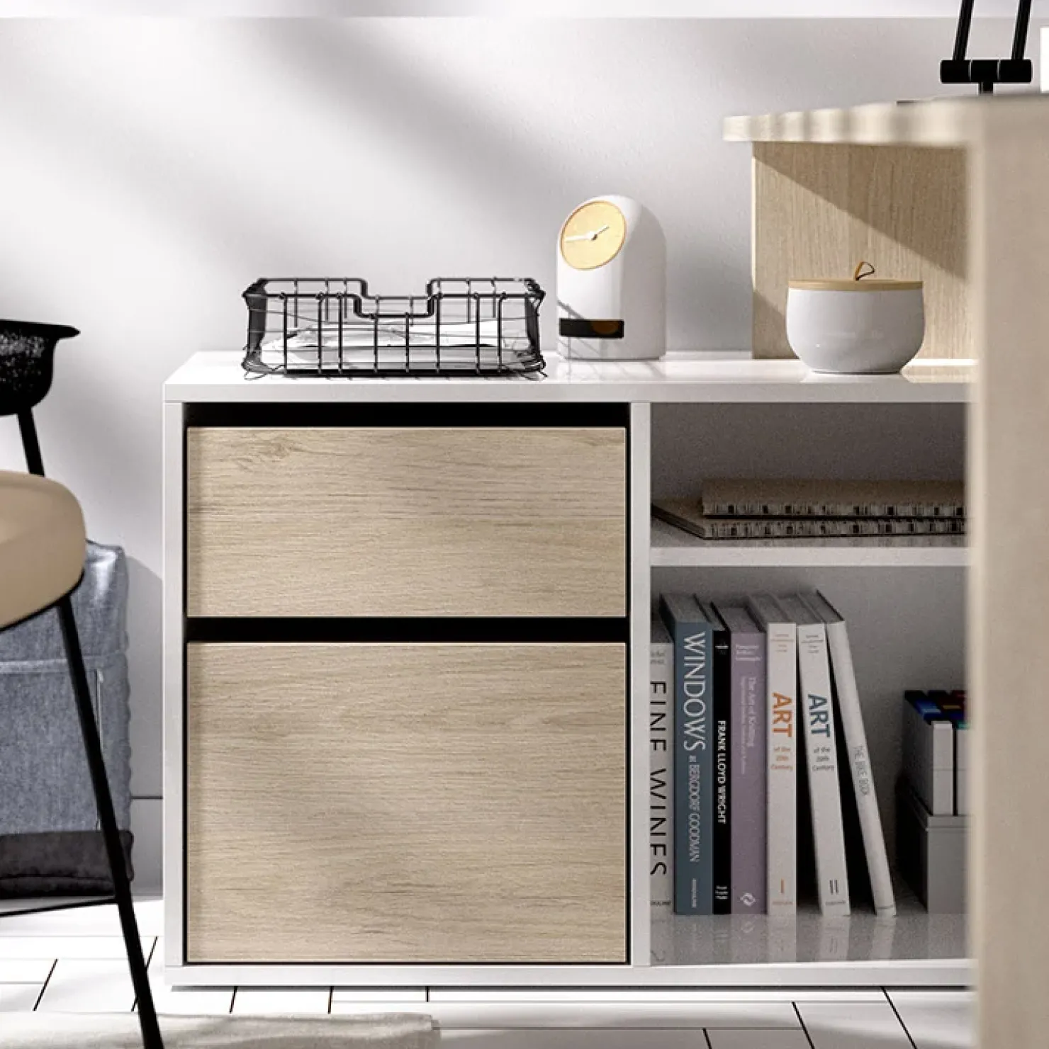 Garnero Arredamenti Scrivania ufficio salvaspazio 230x51cm rovere bianco lucido Teddy Rovere - Bianco Lucido Discount