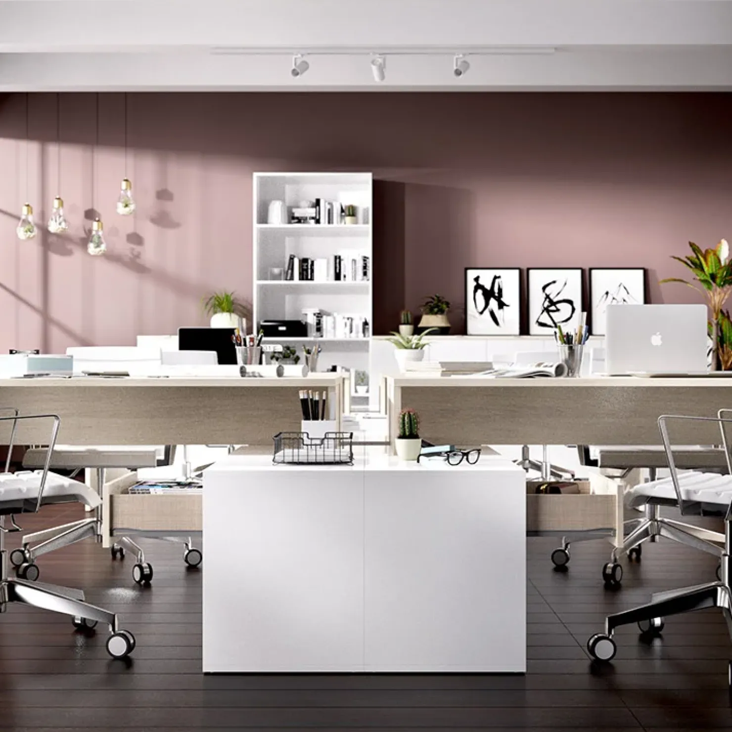 Garnero Arredamenti Scrivania ufficio salvaspazio 230x51cm rovere bianco lucido Teddy Rovere - Bianco Lucido Discount