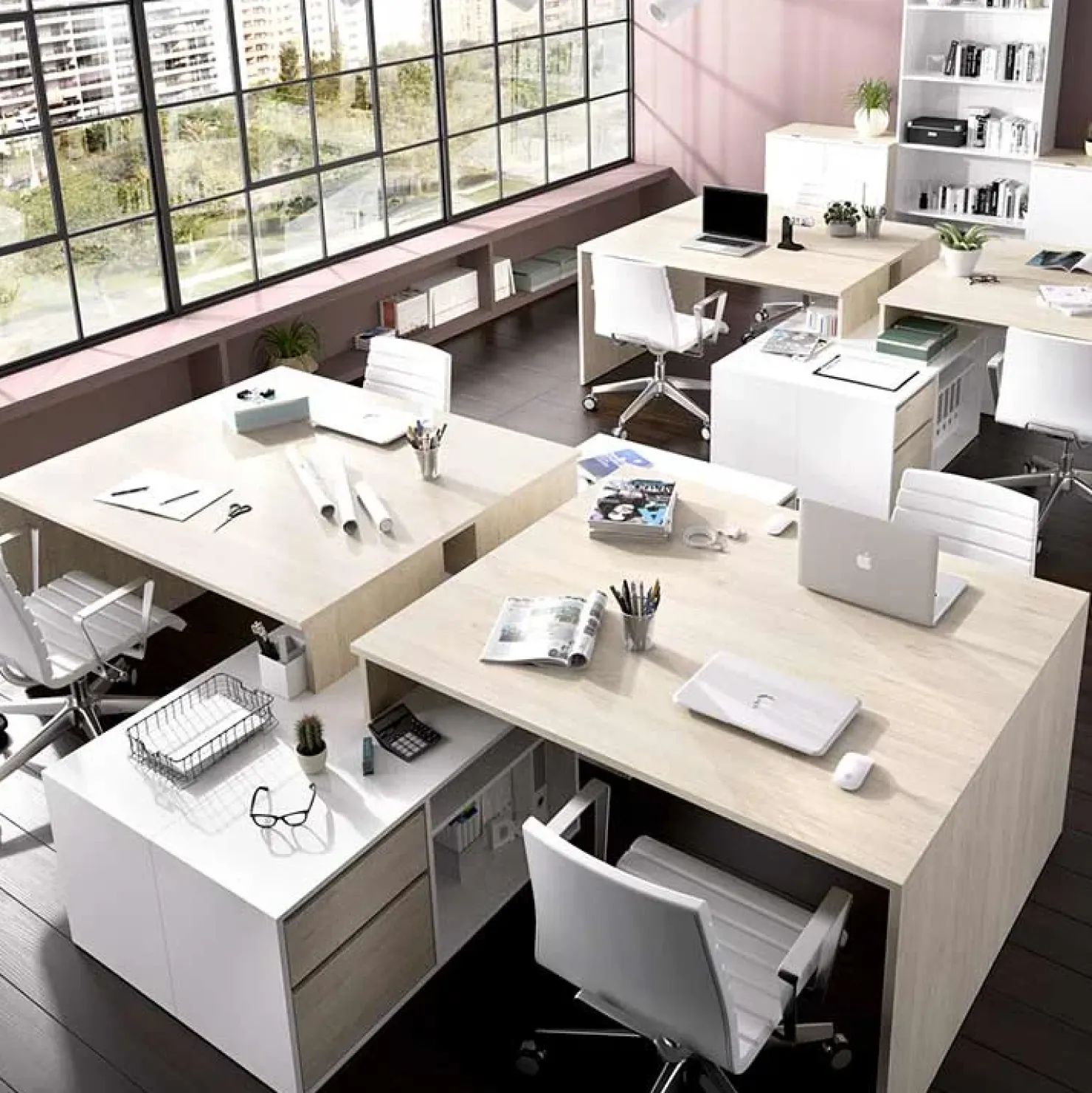 Garnero Arredamenti Scrivania ufficio salvaspazio 230x51cm rovere bianco lucido Teddy Rovere - Bianco Lucido Discount