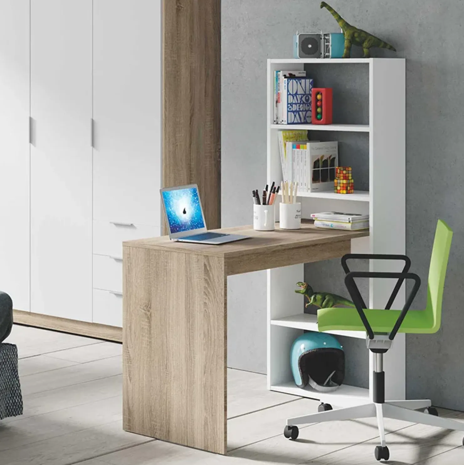 Garnero Arredamenti Scrivania ufficio salvaspazio moderna 120x144cm rovere bianco Jolie Bianco Opaco - Rovere Best