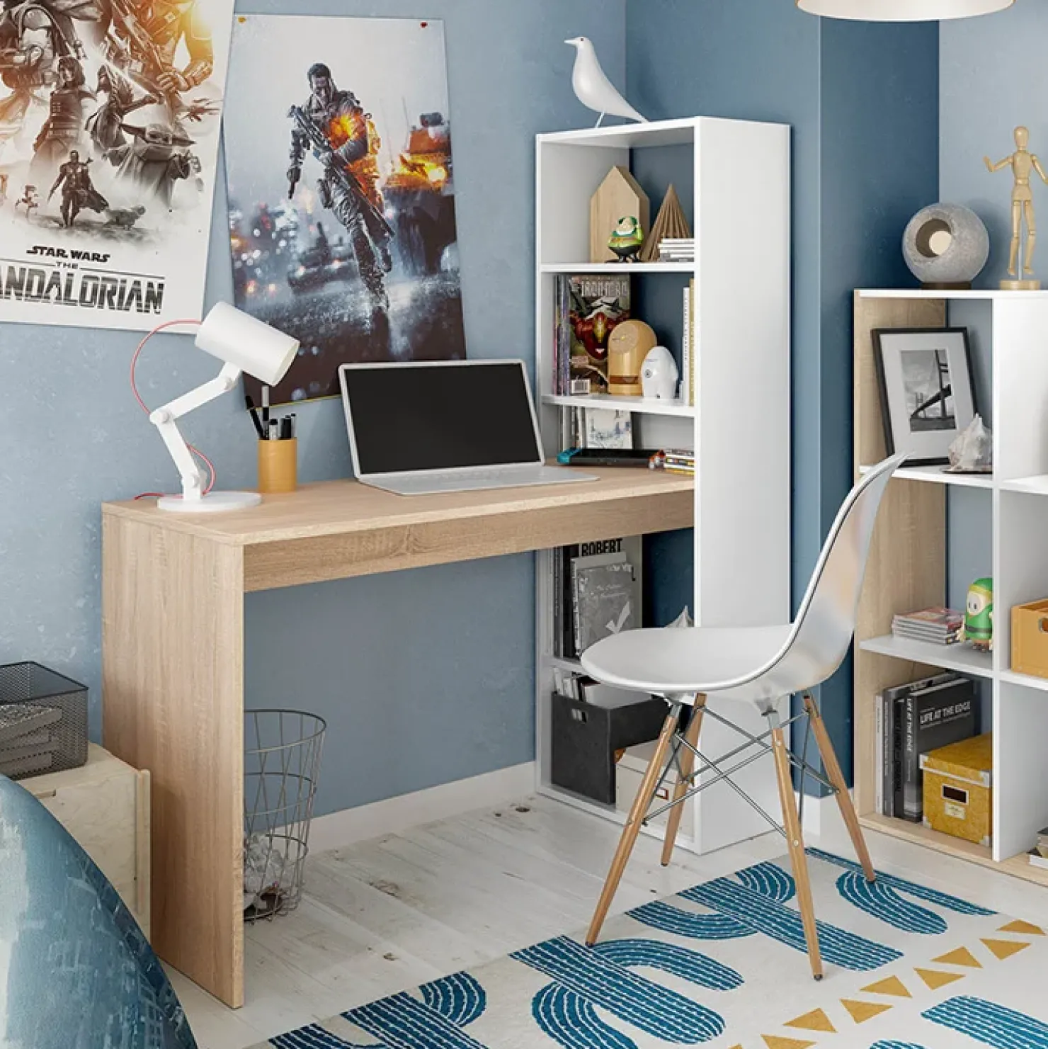 Garnero Arredamenti Scrivania ufficio salvaspazio moderna 120x144cm rovere bianco Jolie Bianco Opaco - Rovere Best