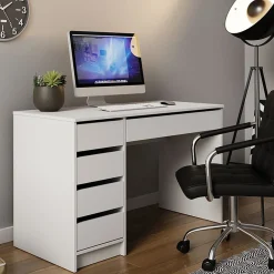 Garnero Arredamenti Scrivania ufficio 120x75cm 5 cassetti Blackpool Bianco Opaco Outlet