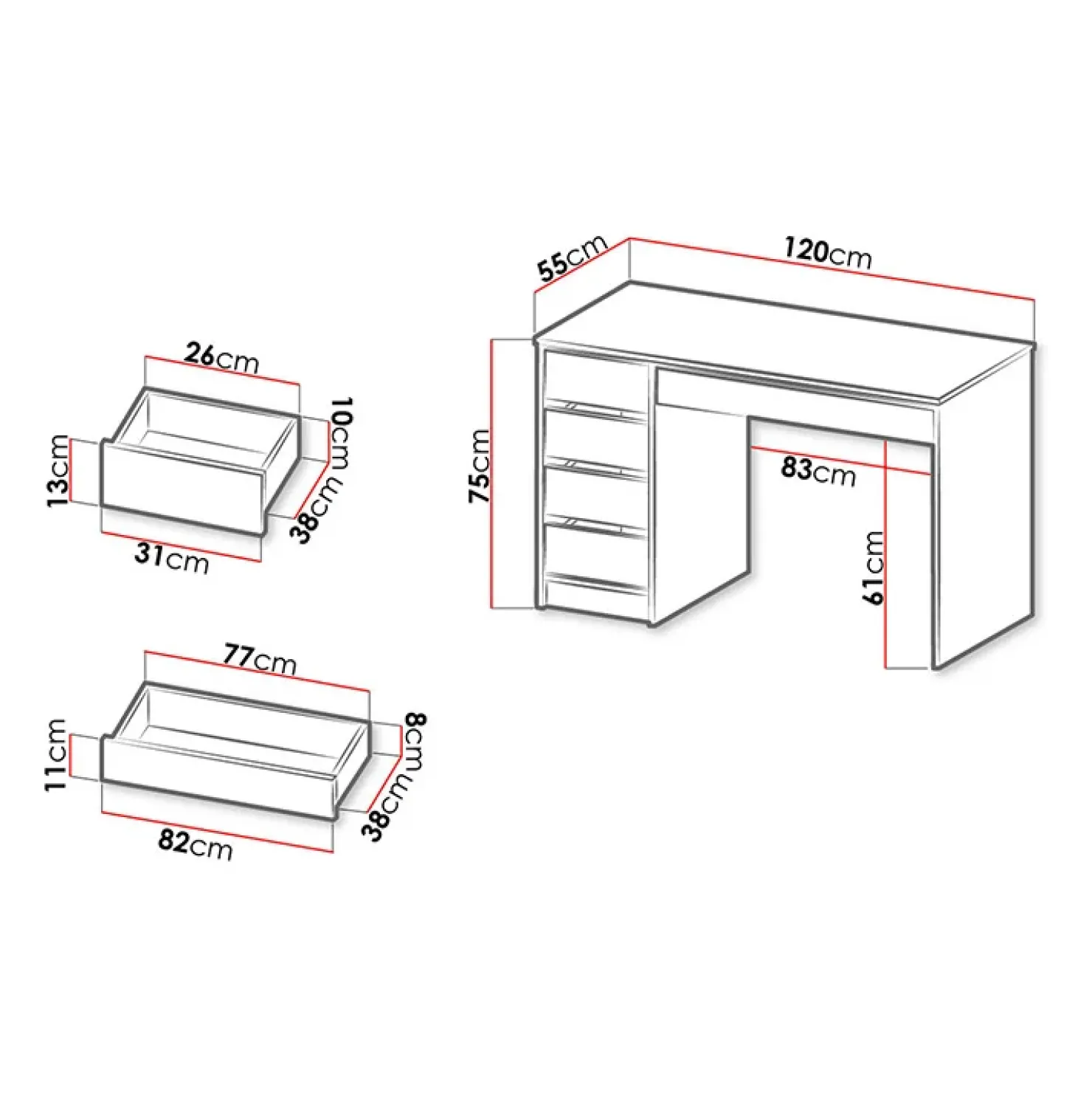 Garnero Arredamenti Scrivania ufficio 120x75cm 5 cassetti Blackpool Bianco Opaco Outlet
