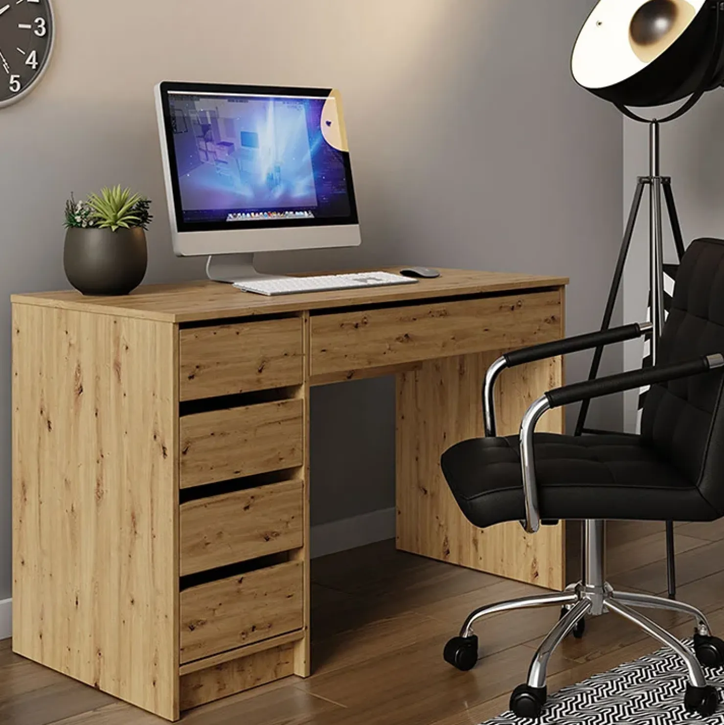 Garnero Arredamenti Scrivania ufficio 120x75cm 5 cassetti Blackpool Rovere Hot