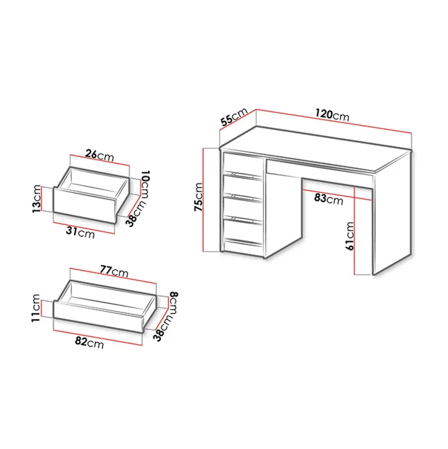 Garnero Arredamenti Scrivania ufficio 120x75cm 5 cassetti Blackpool Rovere Hot