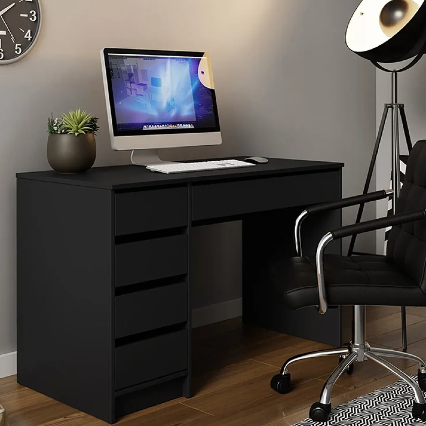 Garnero Arredamenti Scrivania ufficio 120x75cm 5 cassetti nero Blackpool Nero Opaco Best