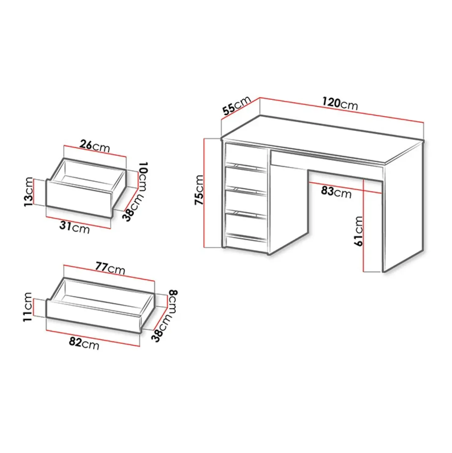 Garnero Arredamenti Scrivania ufficio 120x75cm 5 cassetti nero Blackpool Nero Opaco Best