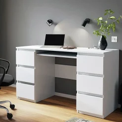 Garnero Arredamenti Scrivania ufficio 130x76cm 6 cassetti bianco Salford Hot