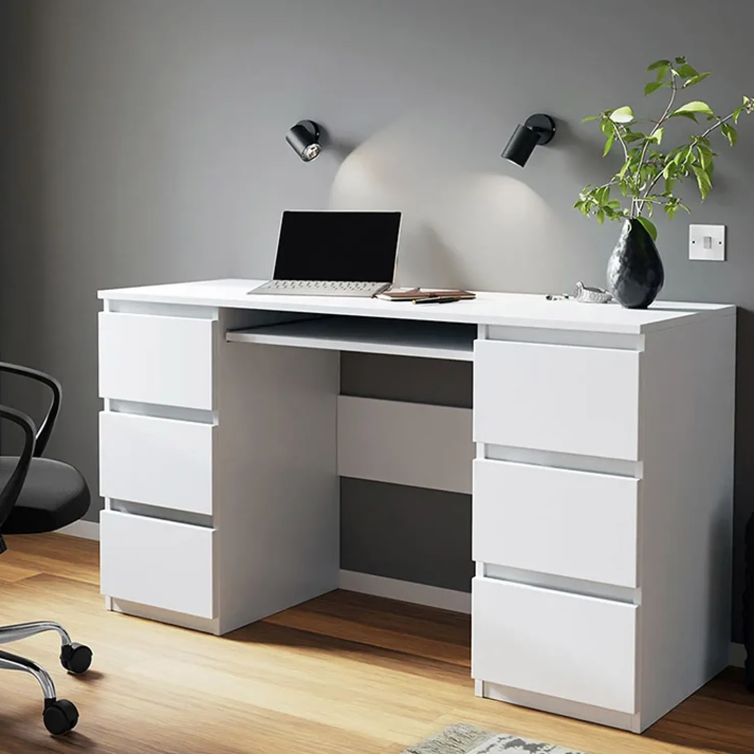 Garnero Arredamenti Scrivania ufficio 130x76cm 6 cassetti bianco Salford Hot