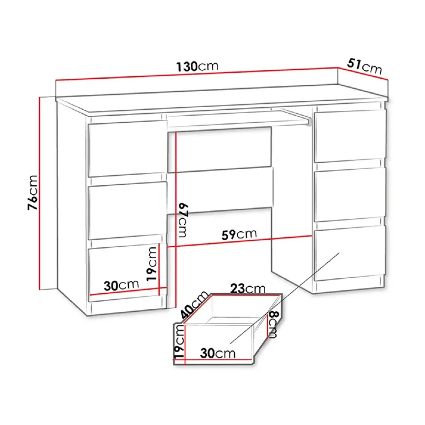 Garnero Arredamenti Scrivania ufficio 130x76cm 6 cassetti bianco Salford Hot