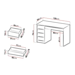 Garnero Arredamenti Scrivania ufficio 120x75cm 5 cassetti Blackpool Bianco Lucido Hot