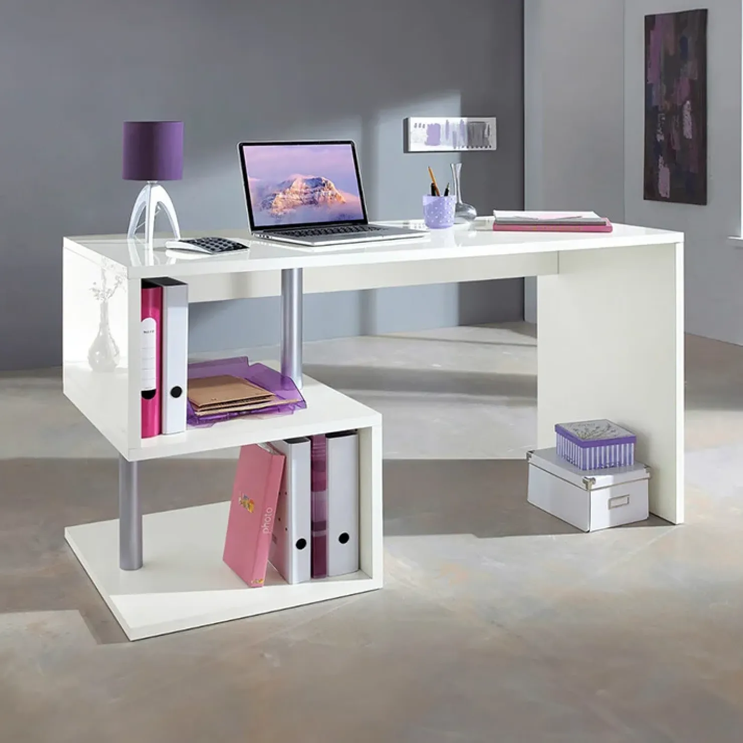 Garnero Arredamenti Scrivania ufficio 140x75cm ErgoDesk Bianco Lucido Discount