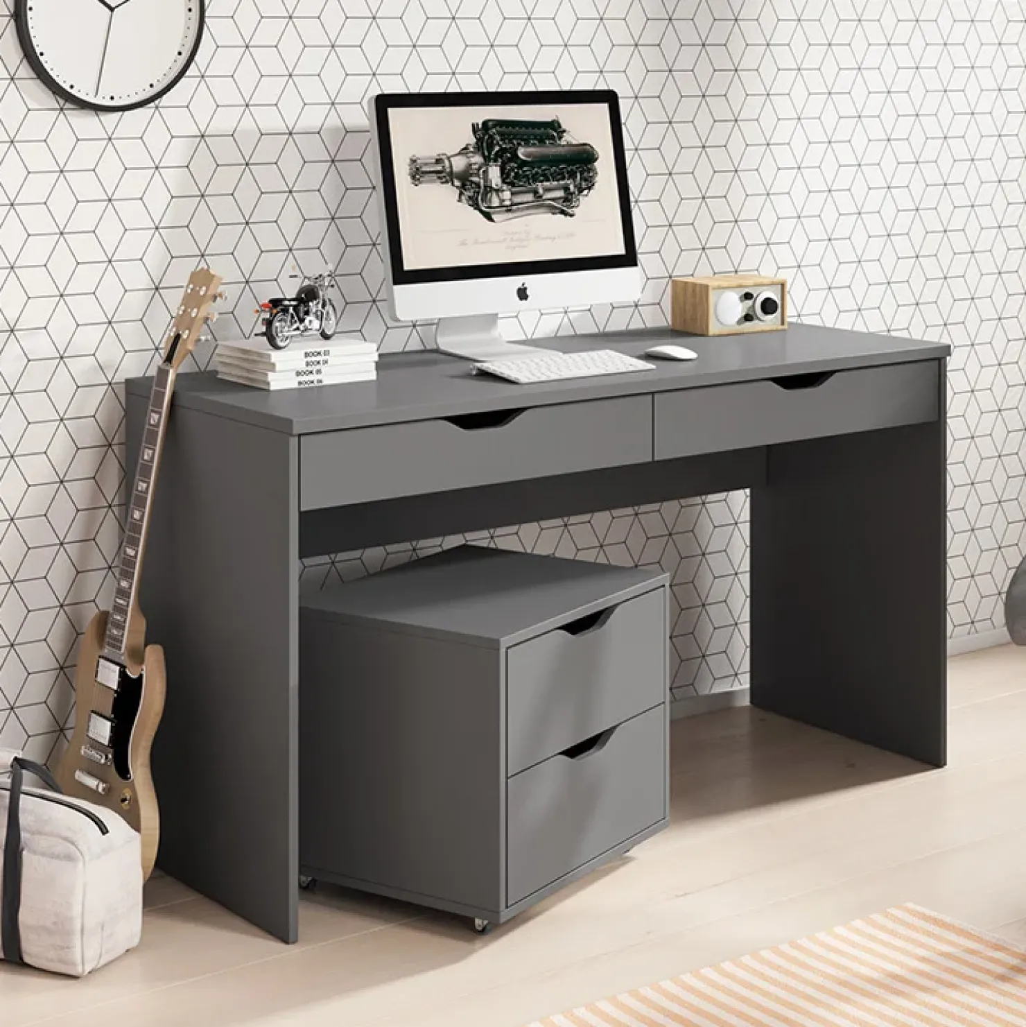 Garnero Arredamenti Scrivania ufficio 138x76cm con cassetti grigia Merlo Grigio Best