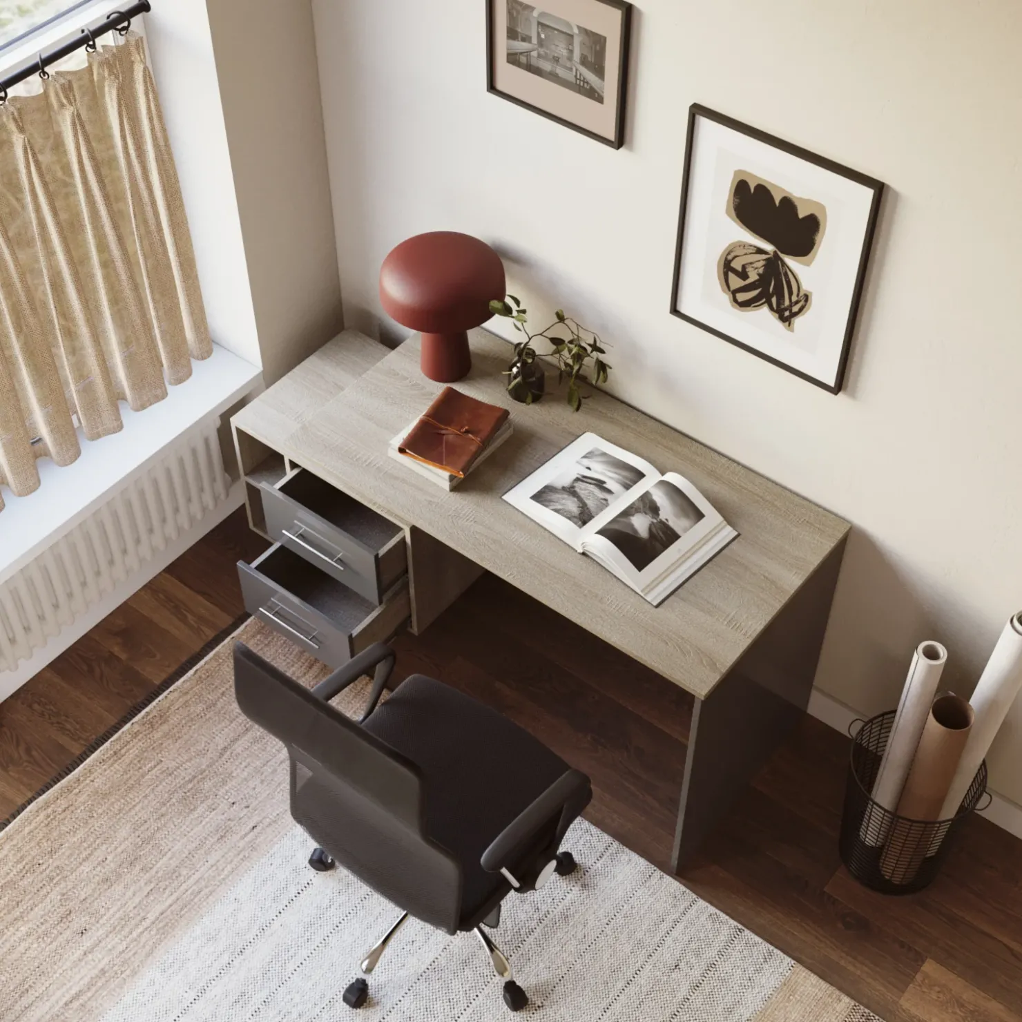 Garnero Arredamenti Scrivania ufficio 148x60cm con cassettiera rovere antracite lucido Time Y Online