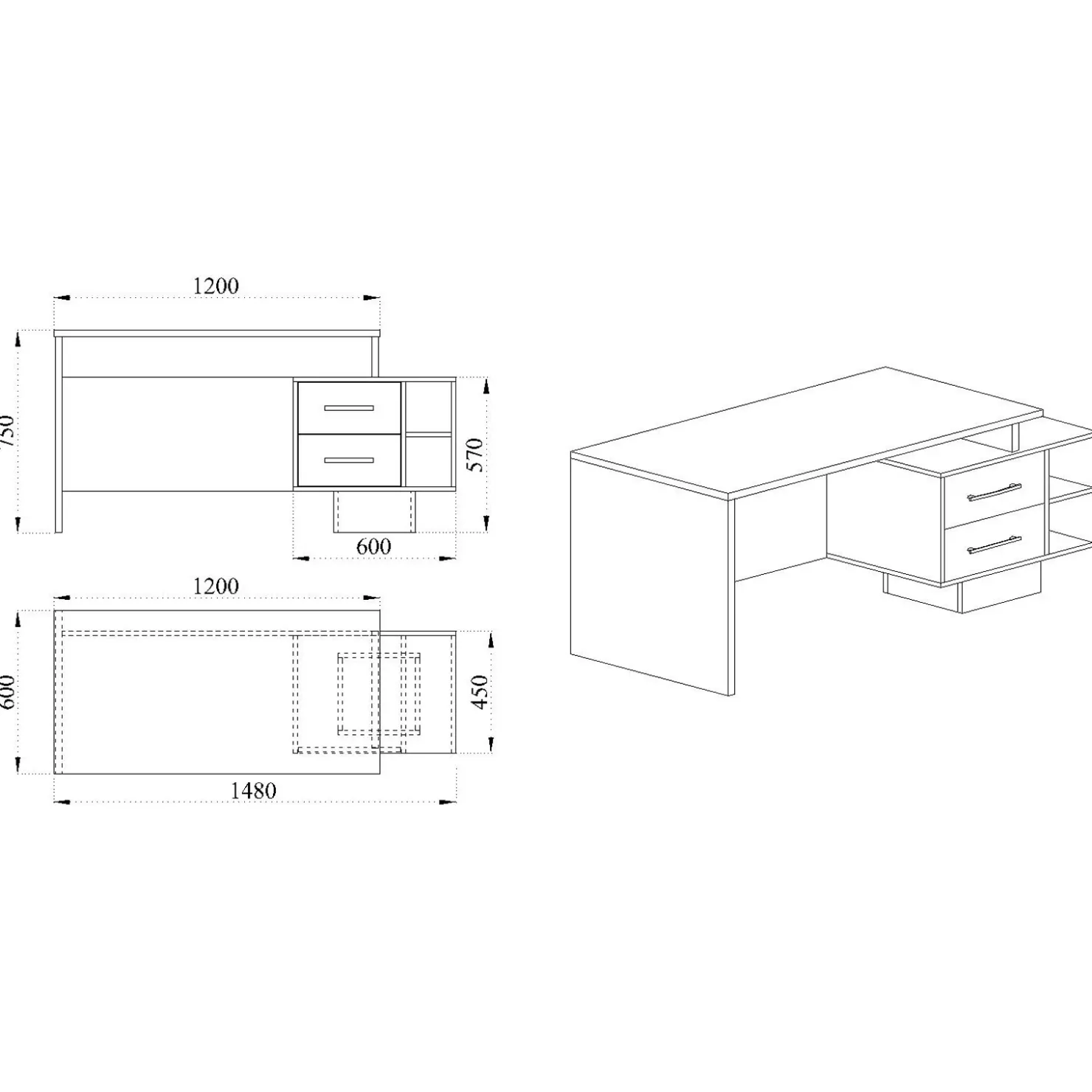 Garnero Arredamenti Scrivania ufficio 148x60cm con cassettiera rovere antracite lucido Time Y Online