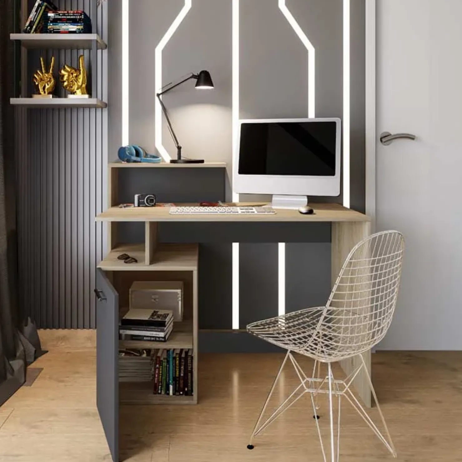 Garnero Arredamenti Scrivania ufficio 110x95cm con mobile contenitore grigio rovere chiaro Aldeia Clearance