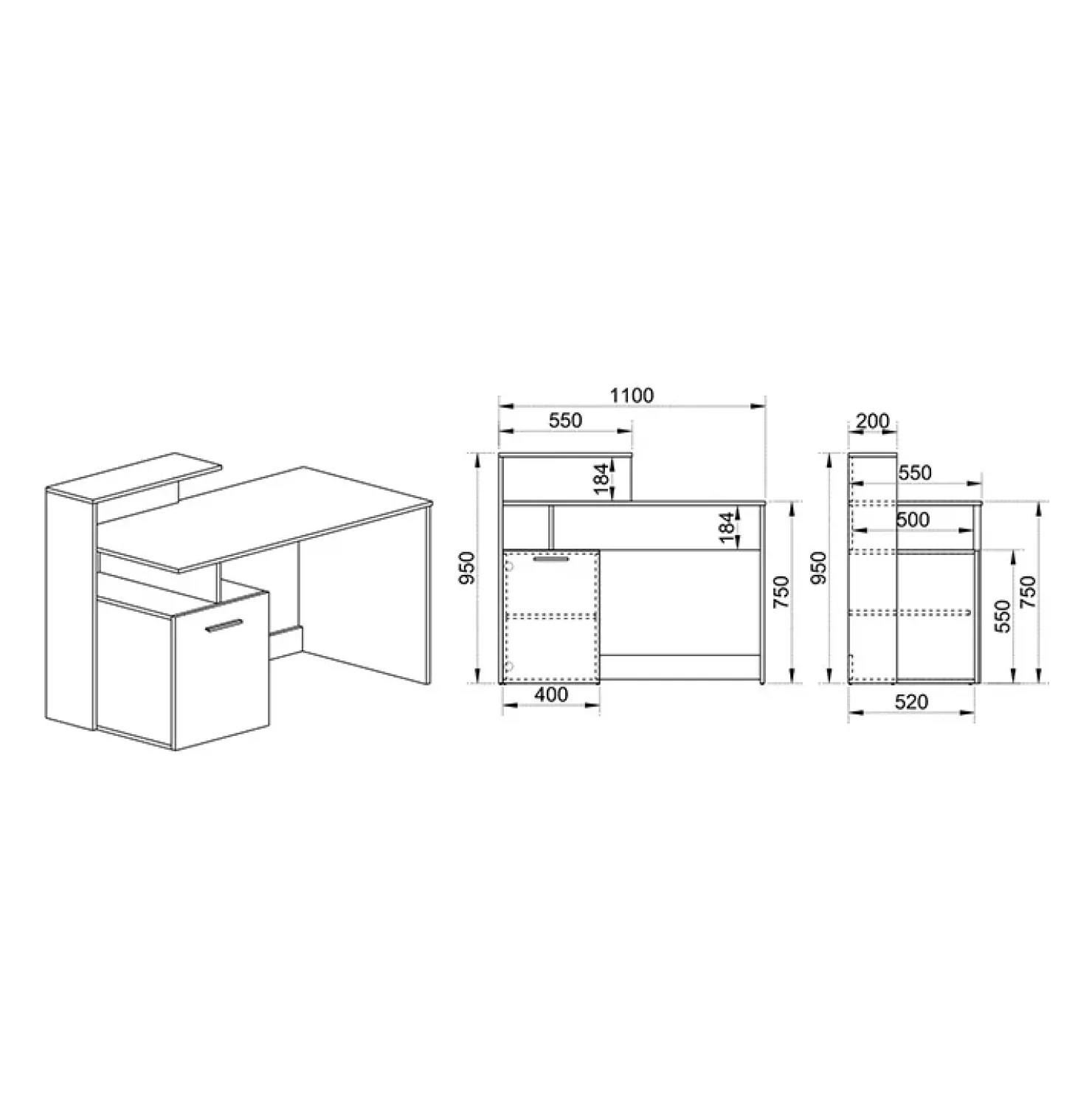 Garnero Arredamenti Scrivania ufficio 110x95cm con mobile contenitore grigio rovere chiaro Aldeia Clearance