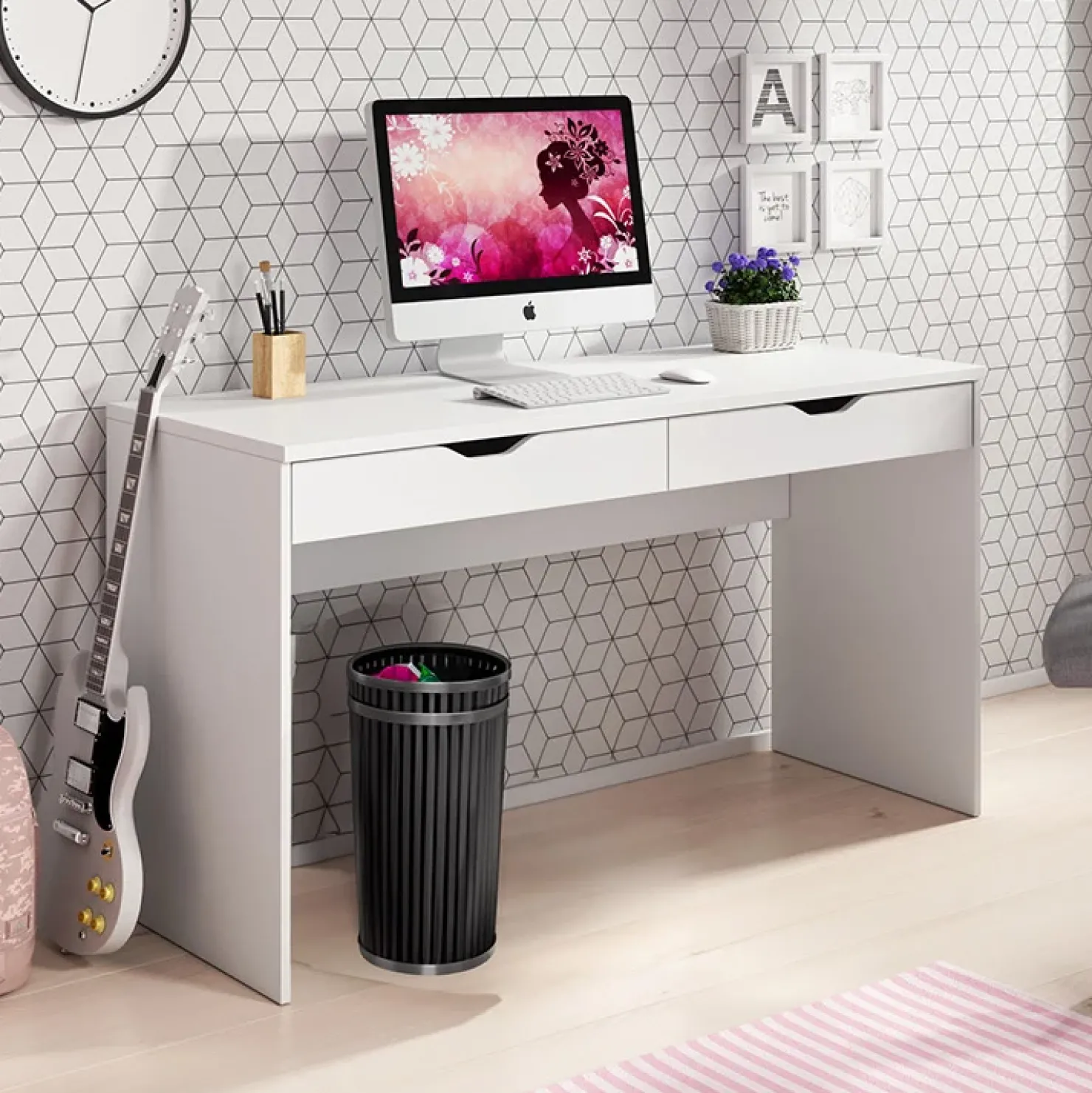 Garnero Arredamenti Scrivania ufficio 138x76cm con cassetti bianca Merlo Bianco Opaco Hot