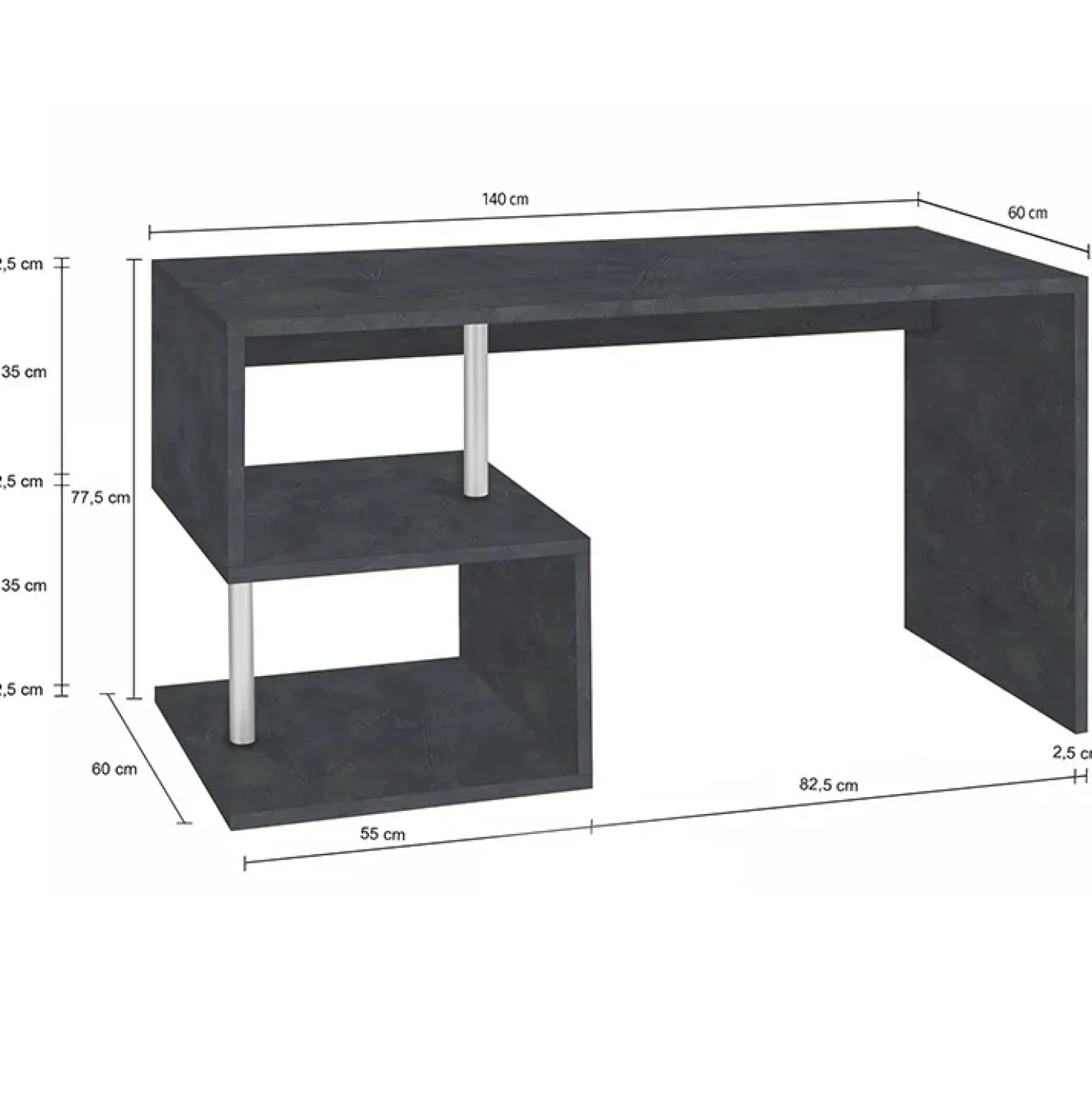 Garnero Arredamenti Scrivania ufficio 140x75cm ErgoDesk Nero Opaco Hot