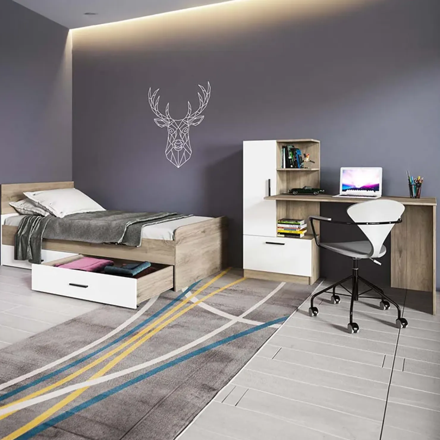 Garnero Arredamenti Scrivania ufficio 150x120cm rovere naturale bianco opaco Paulo Outlet