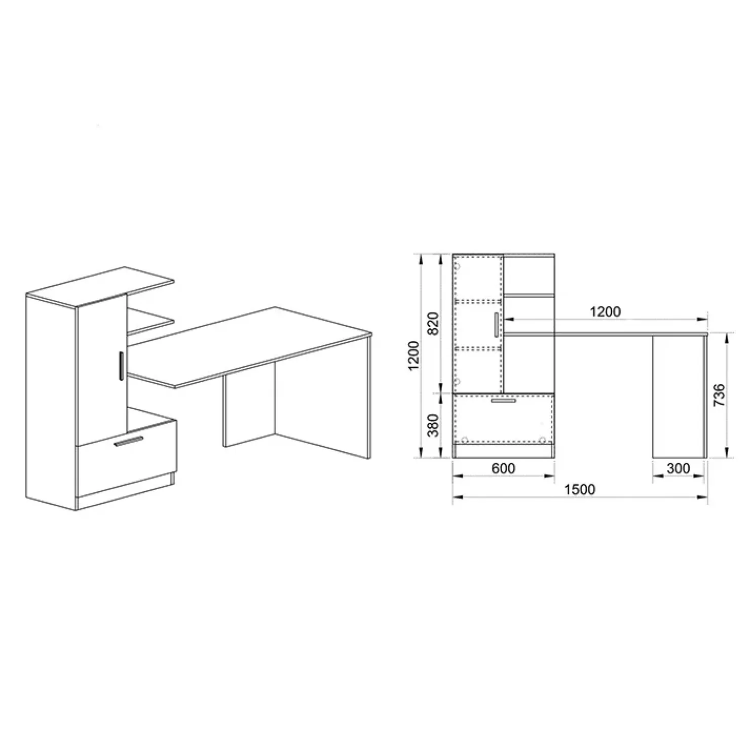 Garnero Arredamenti Scrivania ufficio 150x120cm rovere naturale bianco opaco Paulo Outlet