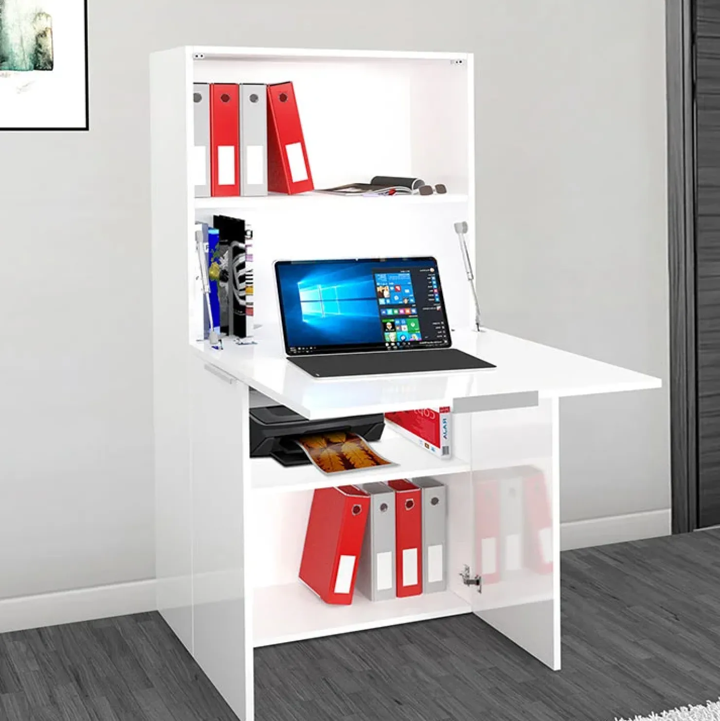 Garnero Arredamenti Scrivania 70x35cm a scomparsa salvaspazio bianco lucido Pinko New