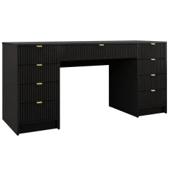 Garnero Arredamenti Scrivania 154x55cm con 9 cassetti cannettata Athena Nero Discount