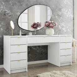 Garnero Arredamenti Scrivania 154x55cm con 9 cassetti cannettata Athena Bianco Clearance