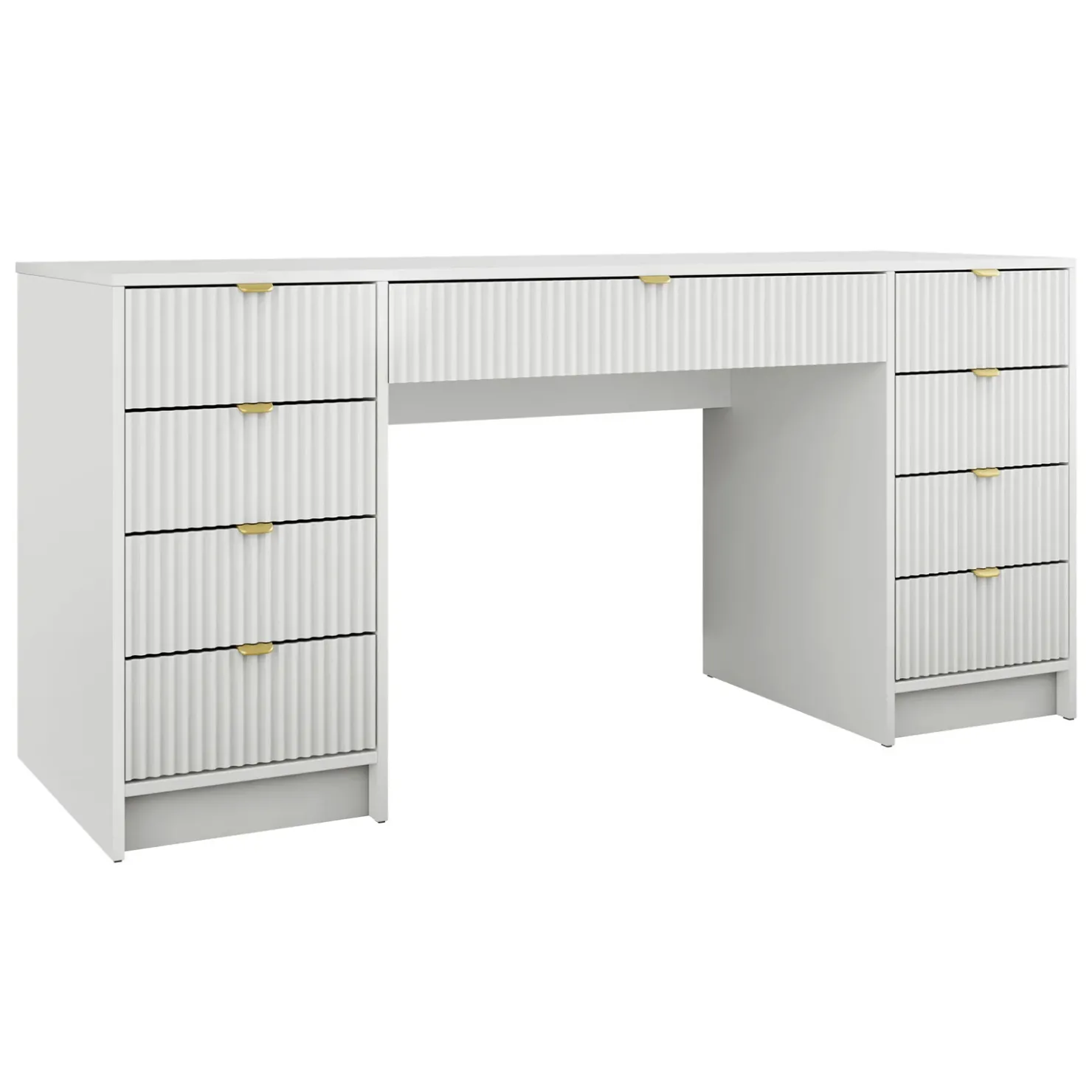 Garnero Arredamenti Scrivania 154x55cm con 9 cassetti cannettata Athena Bianco Clearance