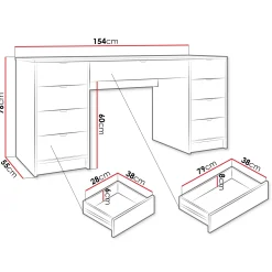 Garnero Arredamenti Scrivania 154x55cm con 9 cassetti cannettata Athena Bianco Clearance