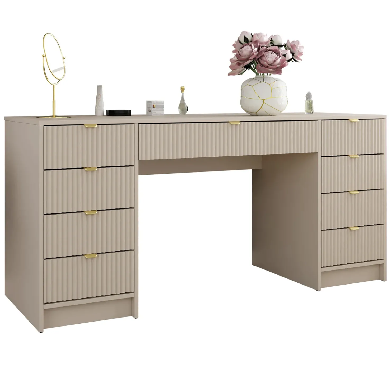 Garnero Arredamenti Scrivania 154x55cm con 9 cassetti cannettata Athena Beige Outlet