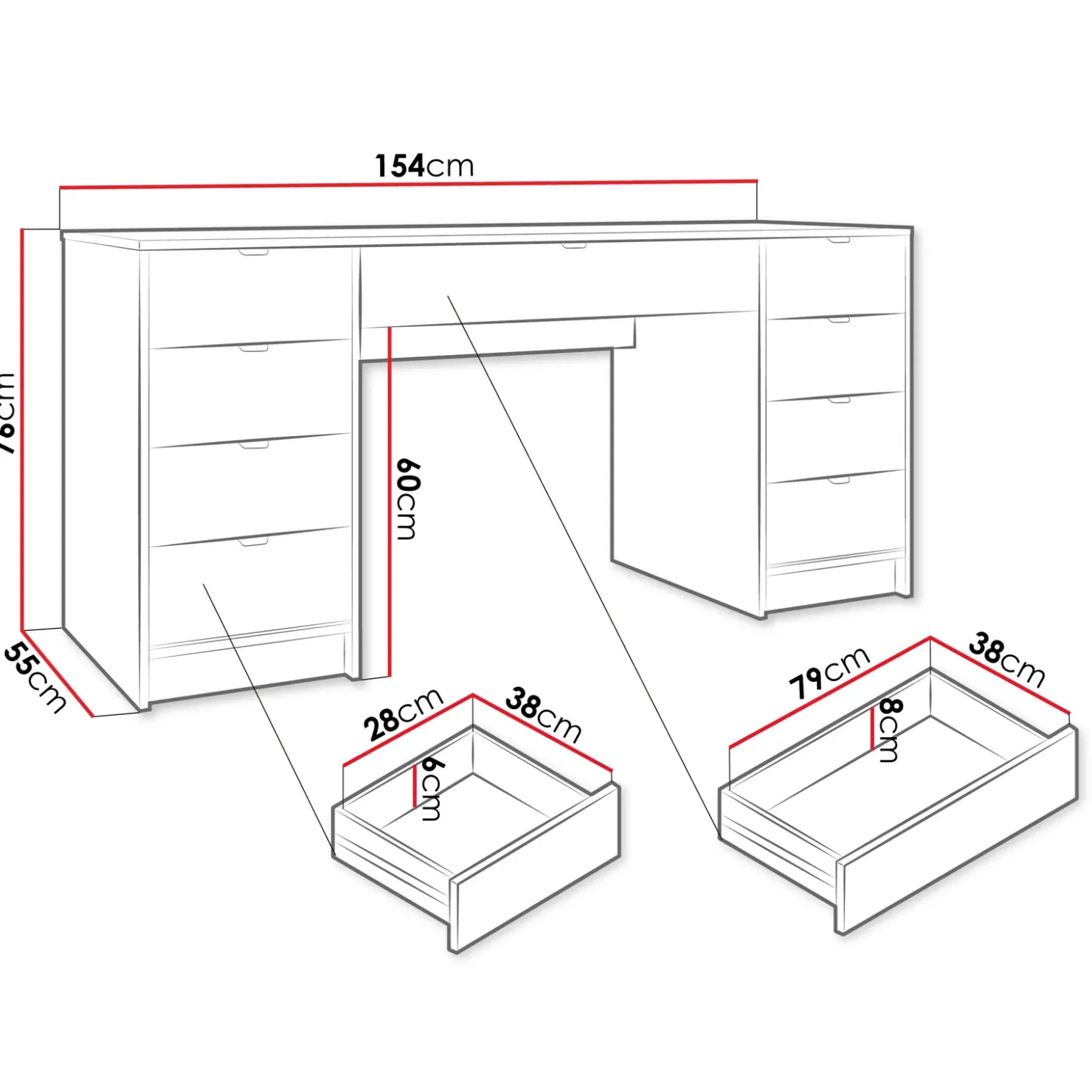 Garnero Arredamenti Scrivania 154x55cm con 9 cassetti cannettata Athena Beige Outlet