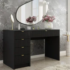 Garnero Arredamenti Scrivania 120x55cm con 5 cassetti cannettata Athena Nero Sale