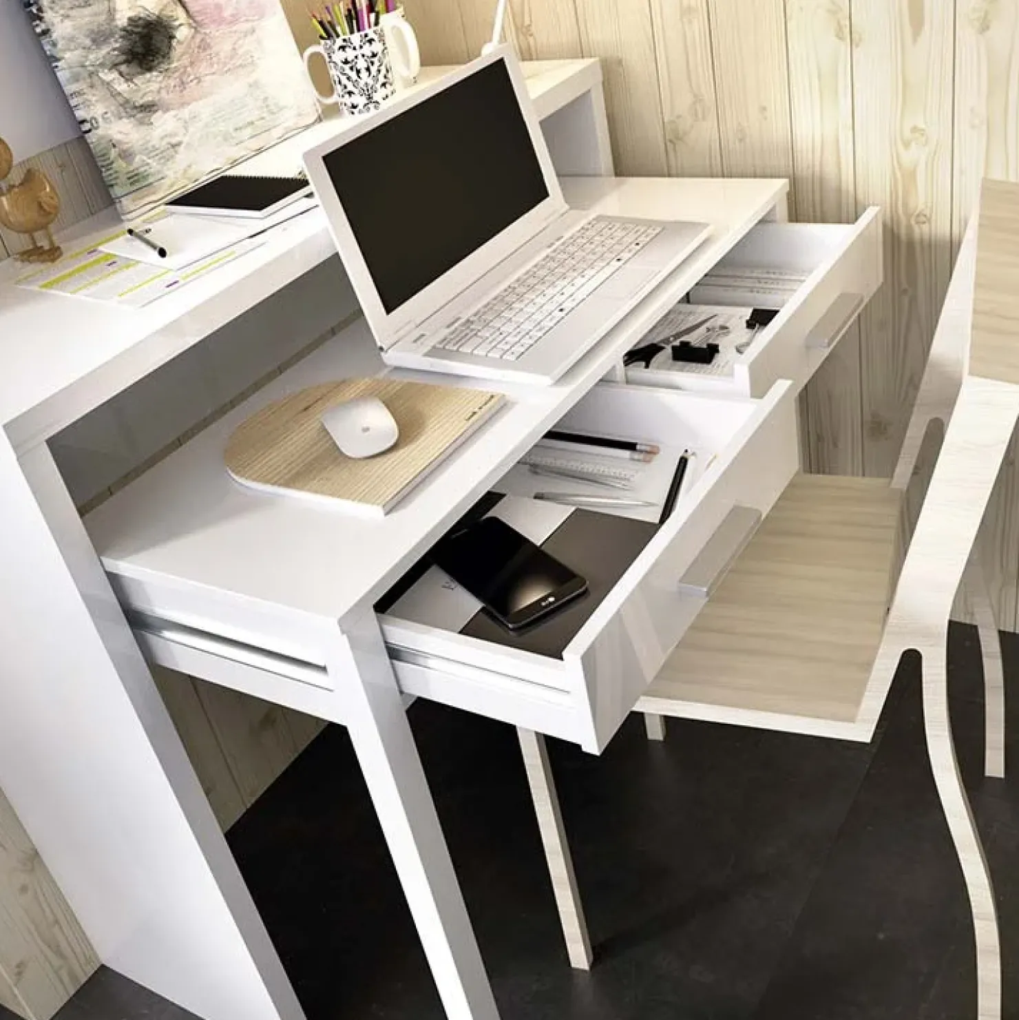 Garnero Arredamenti Scrivania 99x87cm consolle estraibile Maybelle Bianco Opaco Best