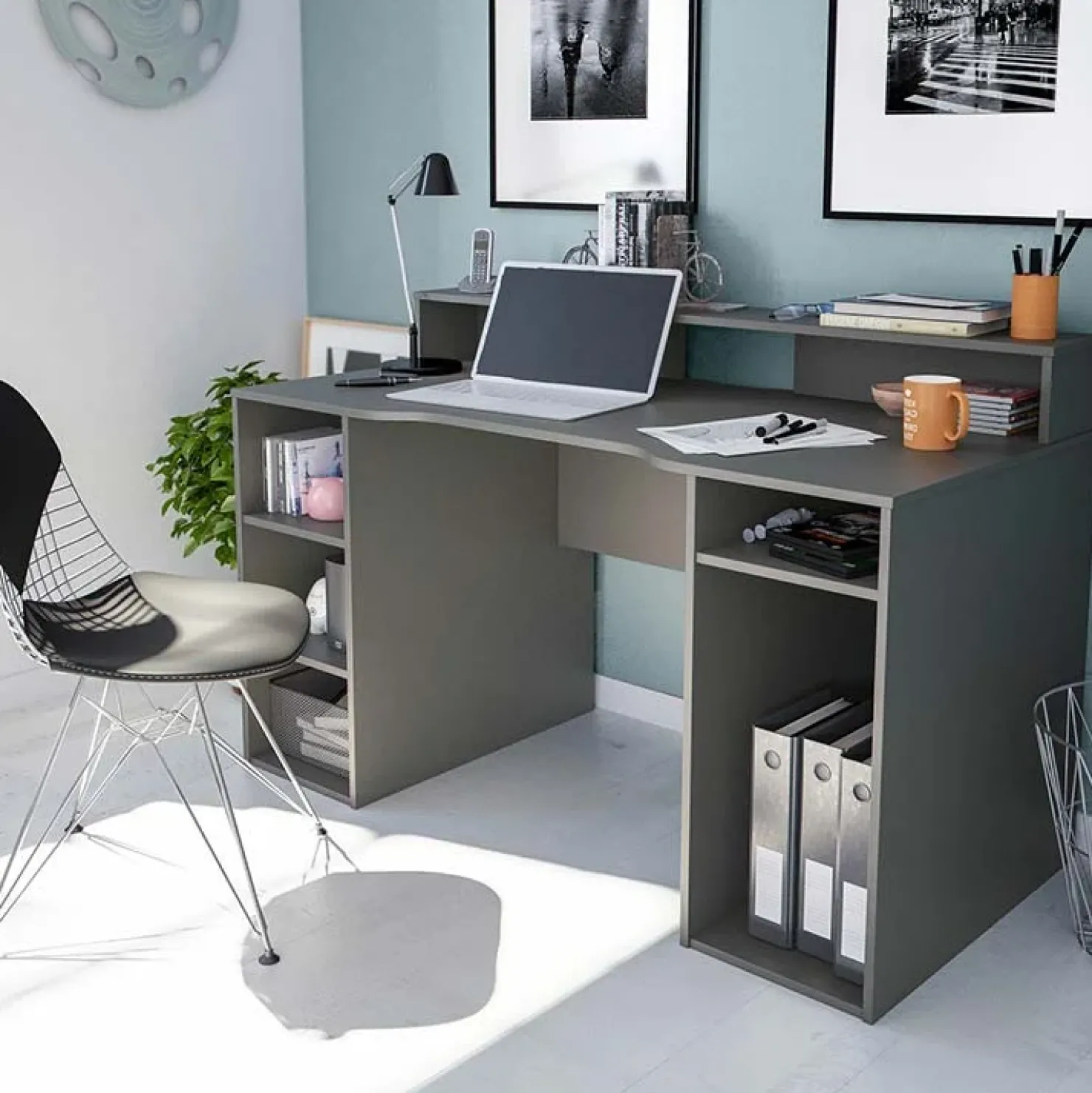 Garnero Arredamenti Scrivania 136x67cm gaming salvaspazio grigio antracite Newton Hot