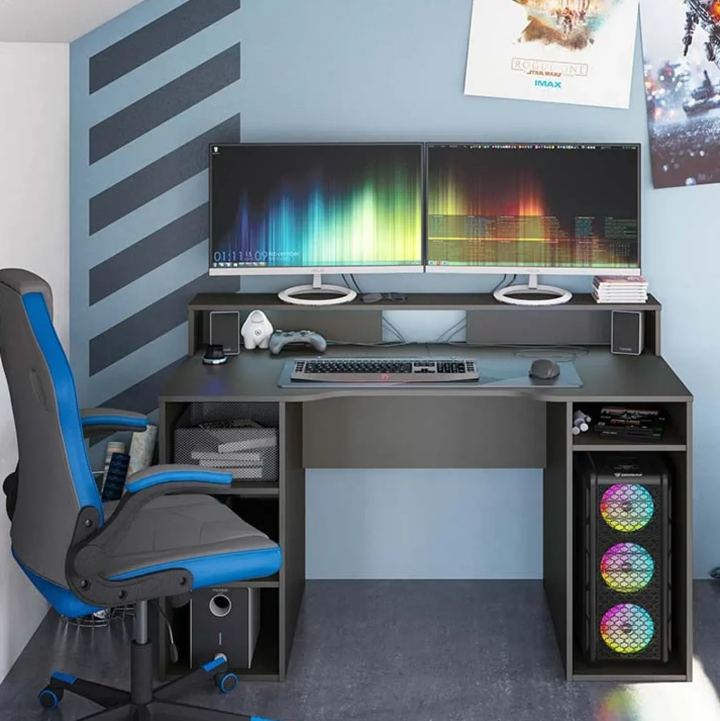 Garnero Arredamenti Scrivania 136x67cm gaming salvaspazio grigio antracite Newton Hot