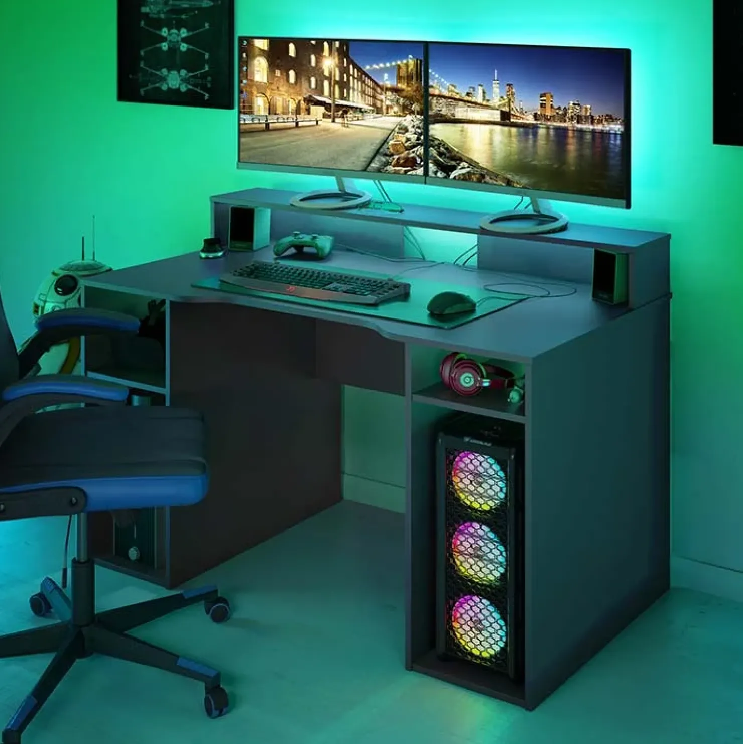 Garnero Arredamenti Scrivania 136x67cm gaming salvaspazio grigio antracite Newton Hot