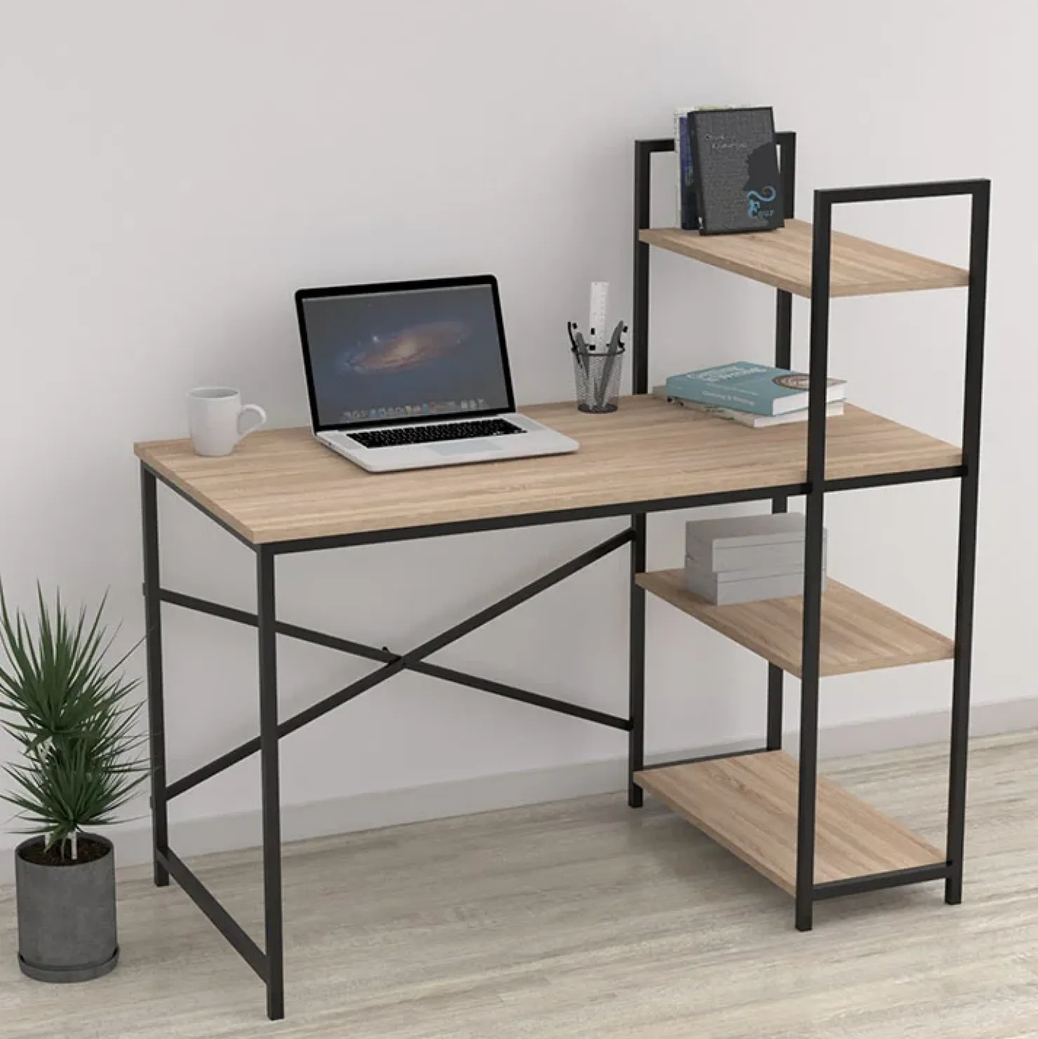 Garnero Arredamenti Scrivania 120x120cm moderna con libreria rovere Patricia Best