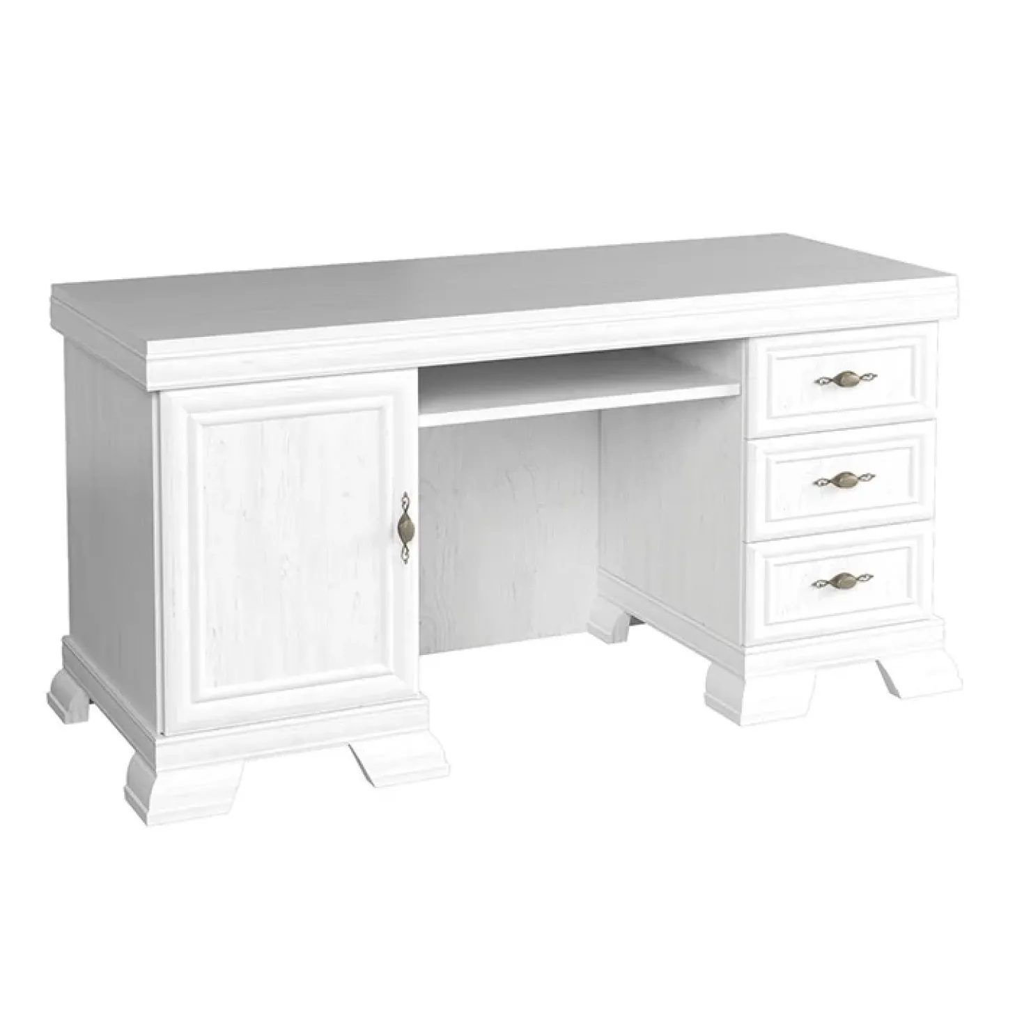 Garnero Arredamenti Scrivania 148x75cm shabby 3 cassetti Kelly Bianco Frassinato New