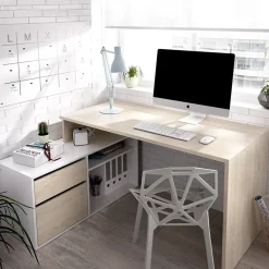 Garnero Arredamenti Scrivania 139x92cm ufficio angolare bianco lucido rovere Teddy Rovere - Bianco Lucido Clearance