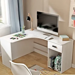 Garnero Arredamenti Scrivania 155x75cm ufficio angolare salvaspazio bianco William Bianco Opaco Outlet