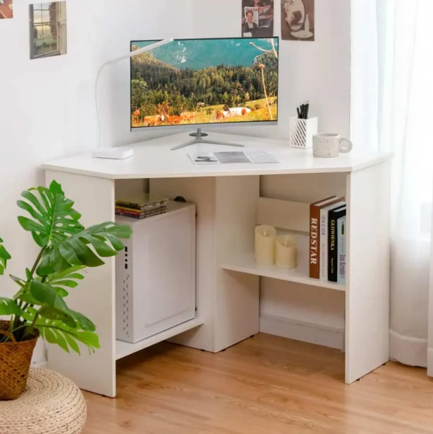 Garnero Arredamenti Scrivania 80x80cm ufficio angolare salvaspazio bianco Norman Bianco Opaco New