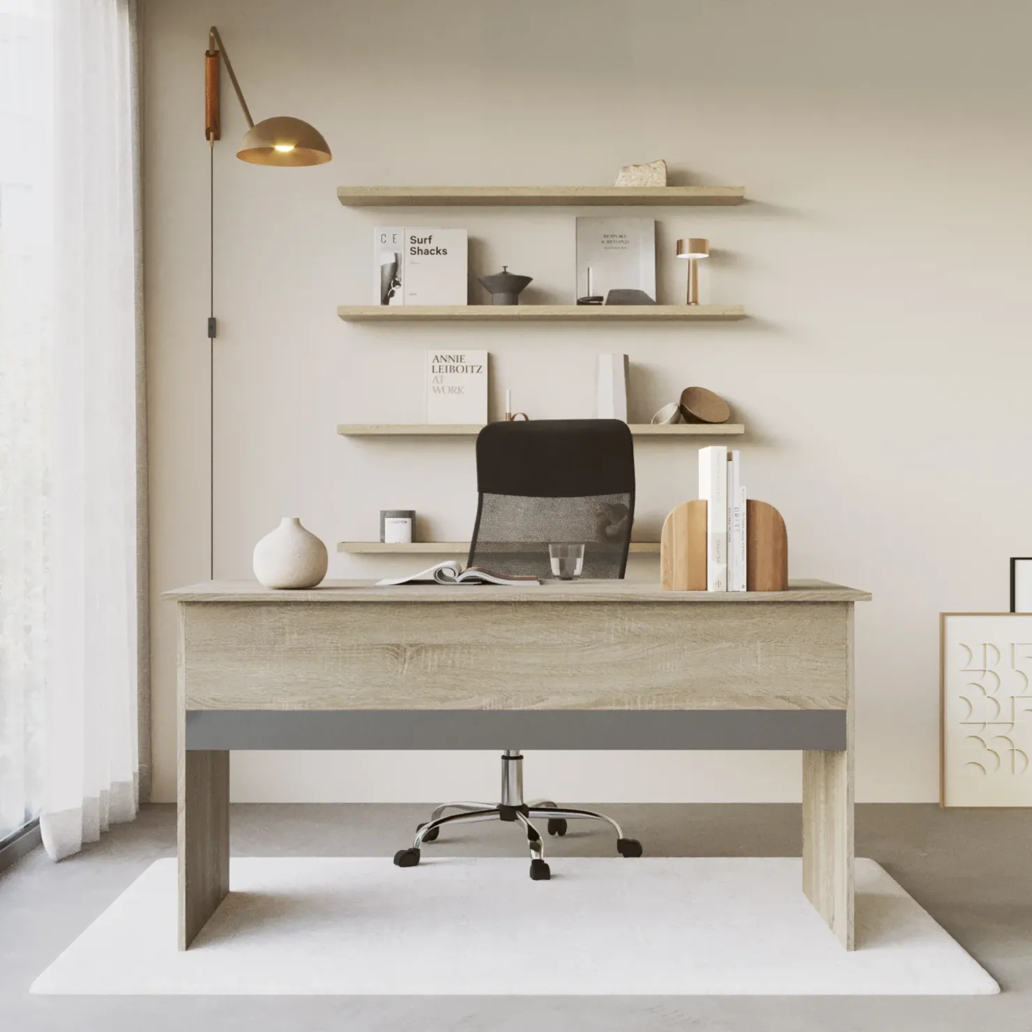 Garnero Arredamenti Scrivania 140x60cm ufficio moderna rovere antracite lucido Time Q Sale