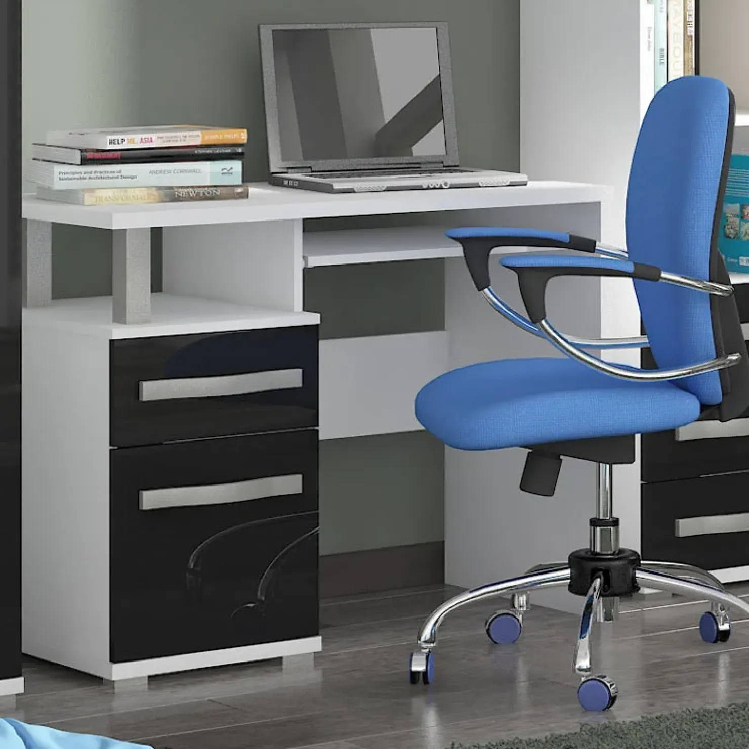 Garnero Arredamenti Scrivania 100x53cm ufficio salvaspazio bianco opaco e nero lucido Rosy Online