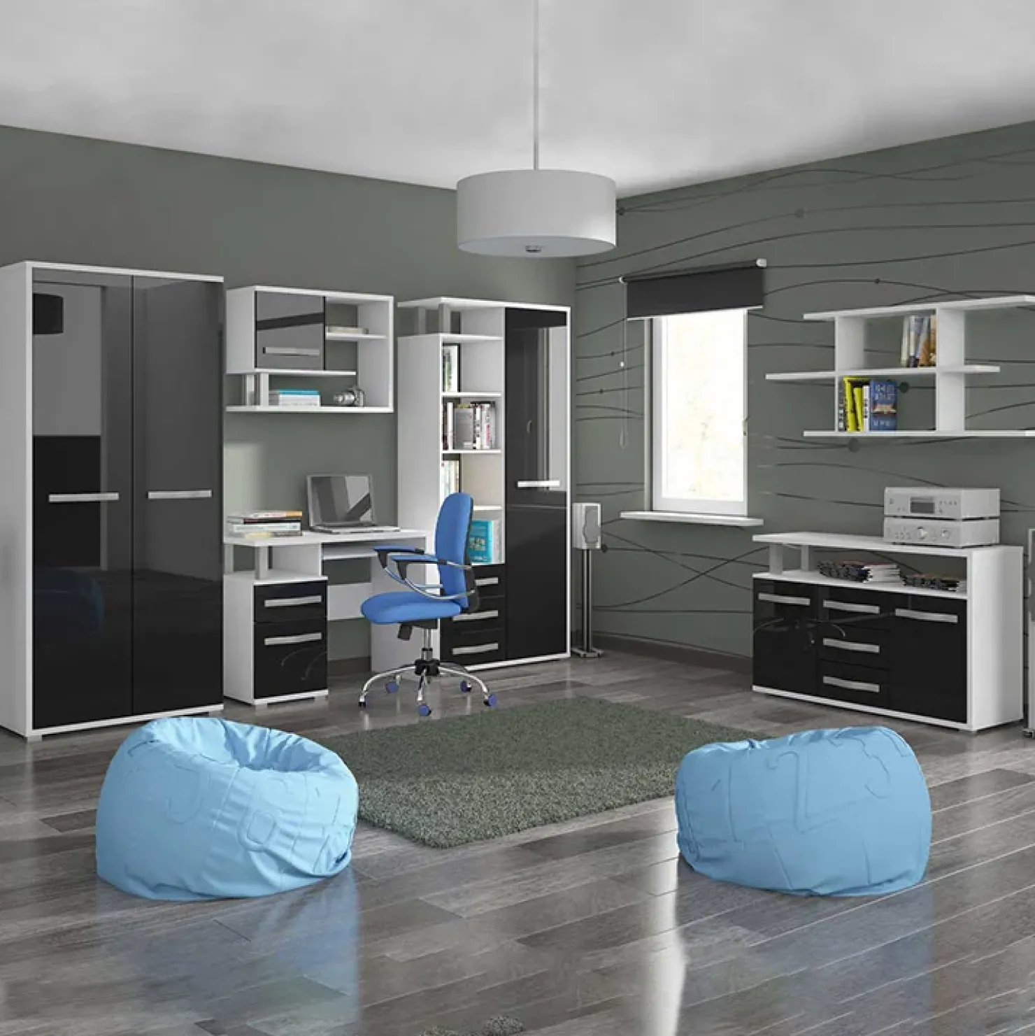 Garnero Arredamenti Scrivania 100x53cm ufficio salvaspazio bianco opaco e nero lucido Rosy Online