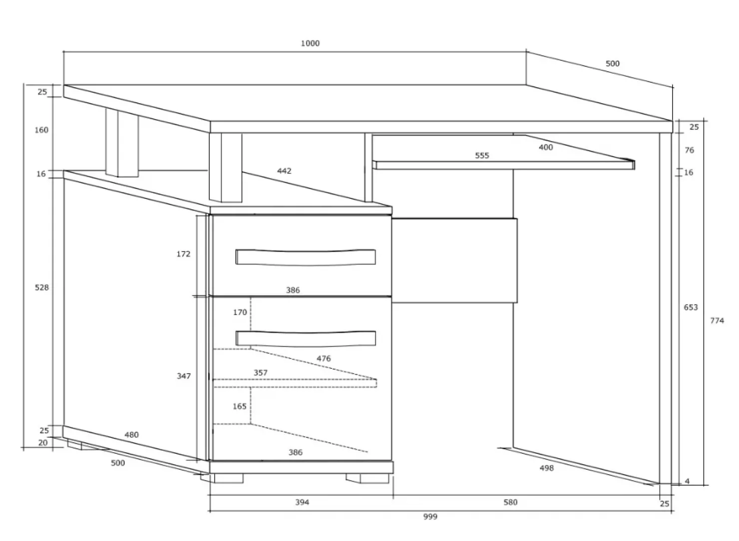 Garnero Arredamenti Scrivania 100x53cm ufficio salvaspazio bianco opaco e nero lucido Rosy Online