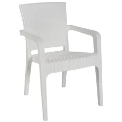 Garnero Arredamenti Sedia da giardino esterno bar dehors con braccioli polipropilene effetto rattan Maddy Bianco Clearance