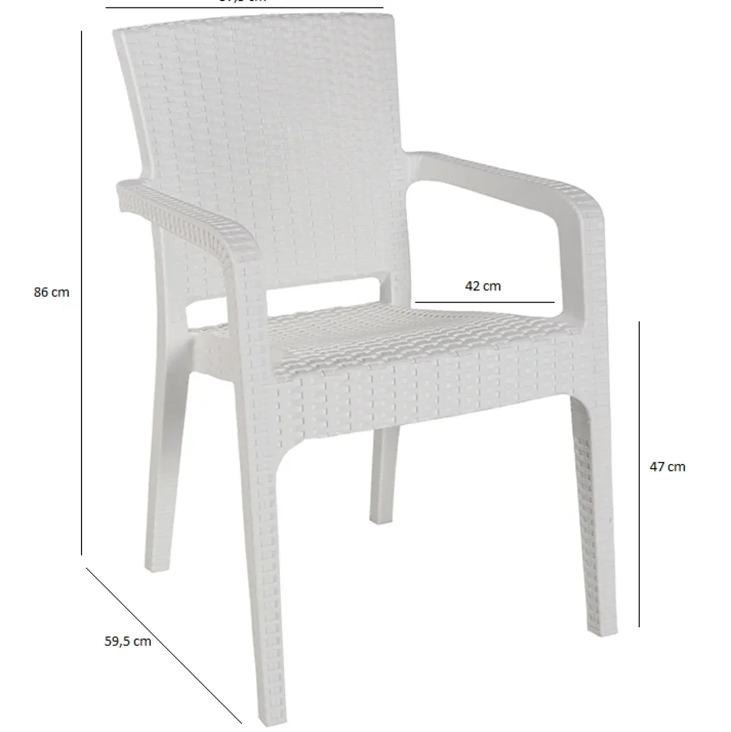 Garnero Arredamenti Sedia da giardino esterno bar dehors con braccioli polipropilene effetto rattan Maddy Bianco Clearance